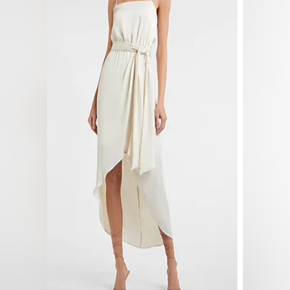 Express Satin belted hi-lo dress swan large